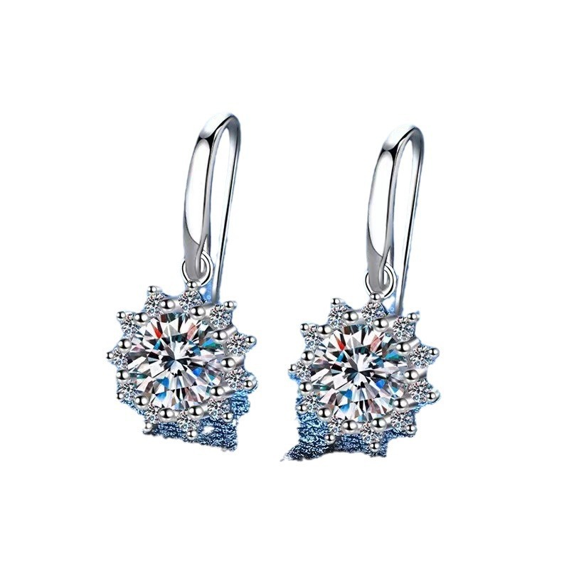 Nuovi orecchini in moissanite placcati in oro bianco con rame, gancio per orecchini di alta qualità a forma di girasole, orecchini da donna da un carato_voghion.com