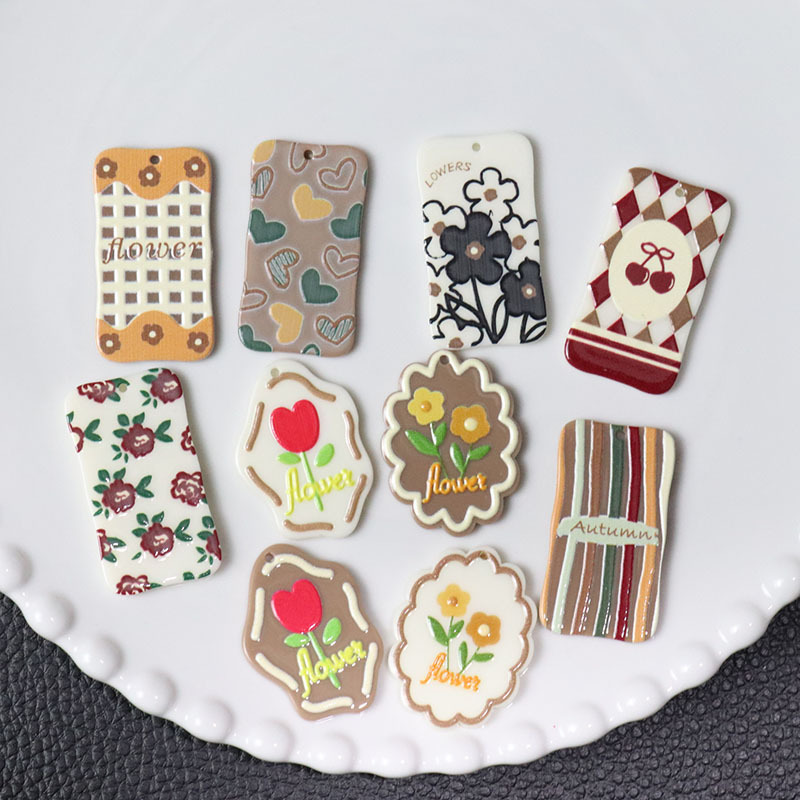 Autumn and Winter Maillard Color Ancora Red Flower Striped Embossed Pendant DIY Acrylic Keychain Accessories