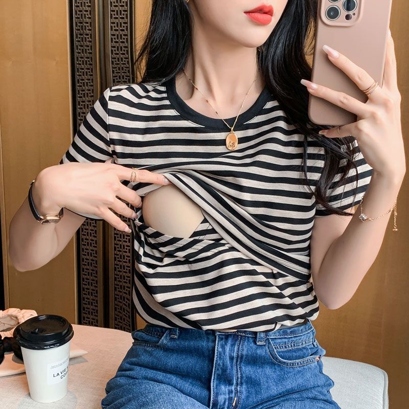 Southeast Asia Cross-Border New Lactation Feeding Clothes Summer Slimming Look Short-Sleeved T-Shirt Tops Women's Postpartum Confinement Clothes