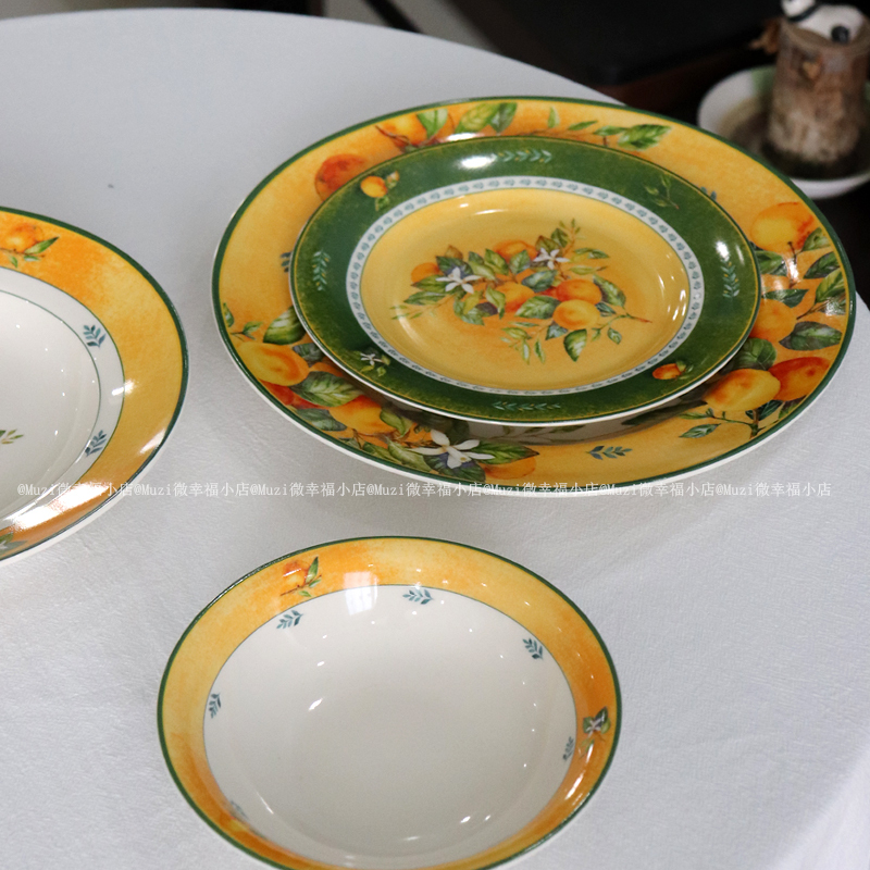 Retro Oil Painting Style Creative Yellow Orange Western Steak Large Plate Milk Cereal Bowl Pasta Plate Atmospheric Tableware Decoration