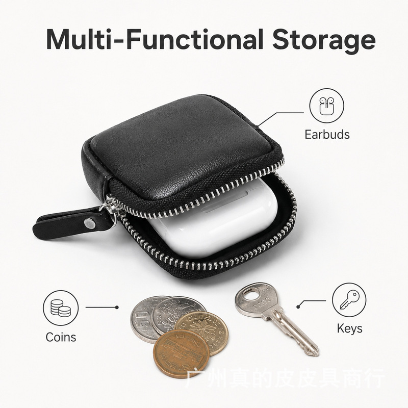 Genuine leather mini zipper coin purse, compact and portable, unisex, first-layer cowhide small card holder and key storage bag Genuine leather mini zipper coin purse, compact and portable, unisex, first-layer cowhide small card holder and key storage bag