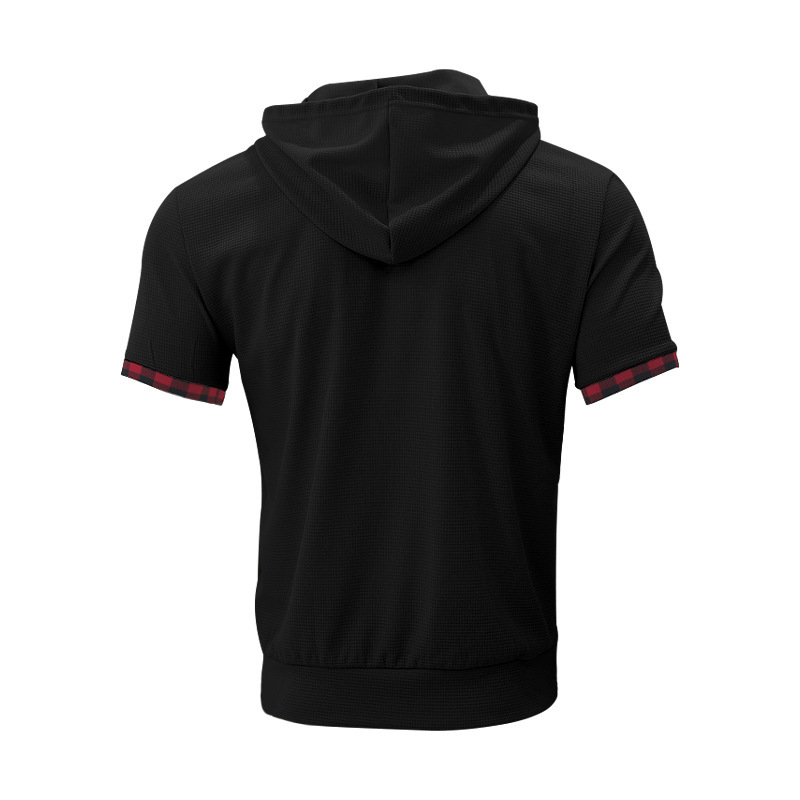 Men's hoodie men's casual short sleeved t-shirt top color matching sleeves_vogarts.com