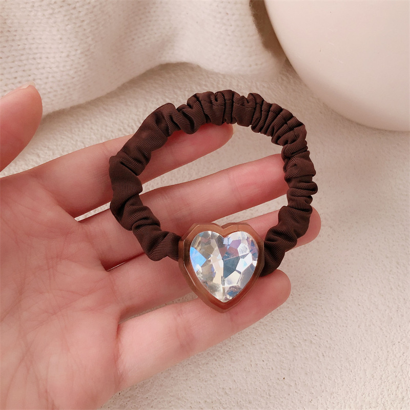 Temperamento retro cuerda de tela negra mujer amor cristal anillo de pelo intestino grueso cabeza detrás de la cuerda de cabello joyas de cabello de cola de caballo