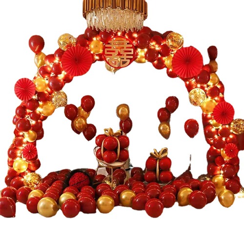 Wedding Arch Balloon Kit with Round Water Base, Rainbow Arch Red Heavy Base Balloon Set
