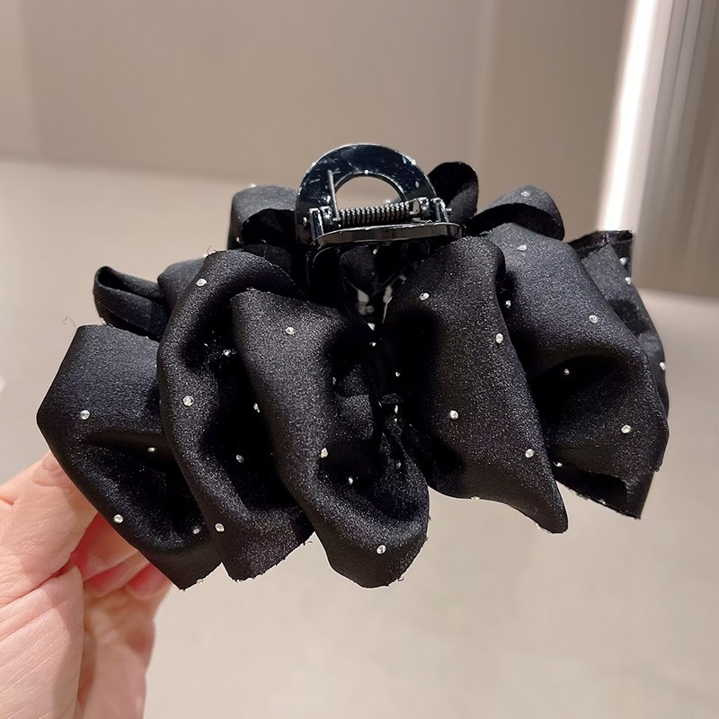 Satín de alta sensación, arco negro grande, clip de tiburón, toque de cabeza, clip de nube, clip de agarre, clip de cabello, tarjeta de cabello de mujer