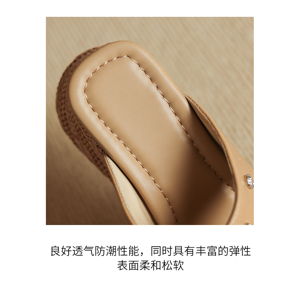 Dép sandal nữ quai chữ V đế đan thô đinh tán mũi hở — Trà sữa màu, màu trắng ngà chi tiết 8