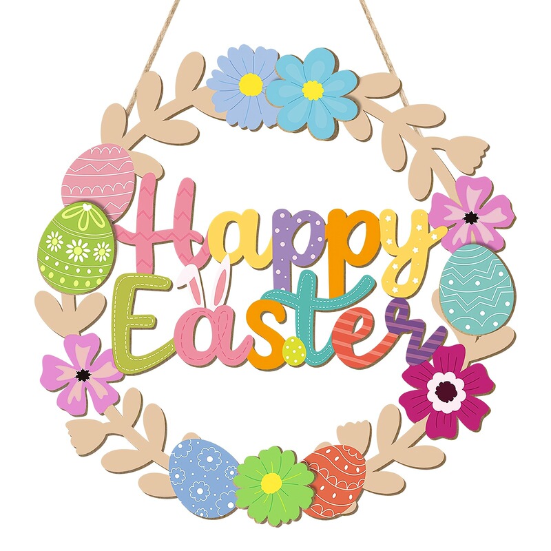 Cross-Border New Easter Decoration Door Sign, Holiday Farmhouse Front Door Porch Hanging Ornament, Wooden Easter Egg Wreath Hanging Decoration Cross-Border New Easter Decoration Door Sign, Holiday Farmhouse Front Door Porch Hanging Ornament, Wooden Easter Egg Wreath Hanging Decoration