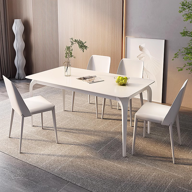 Luz de estilo francés Puro Blanco roca placa mesa de comedor y silla moderna simple italiano minimalista crema importado mesa de comedor rectangular de alta gama