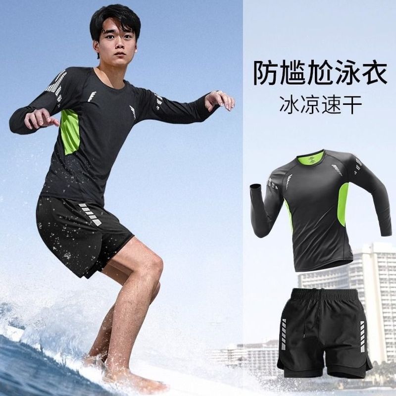 New style swimwear set for summer surfing and hot spring bathing, quick-drying, anti-embarrassment three-quarter shorts