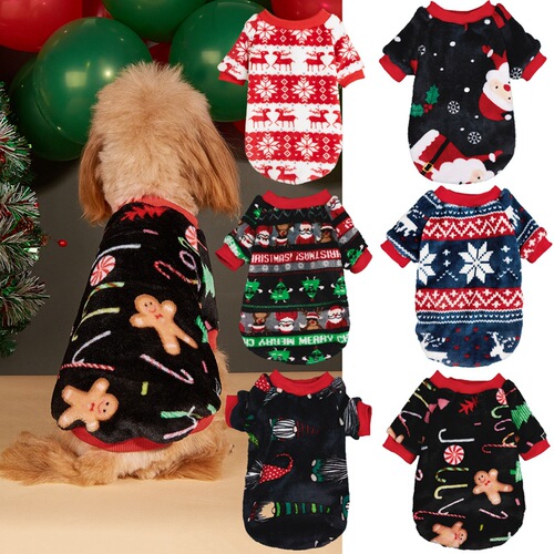 Holiday Christmas Snowman Snow Pattern Print Fleece Warmth Keeping Dog Hooded Two-Paw Fleece Suit Decor