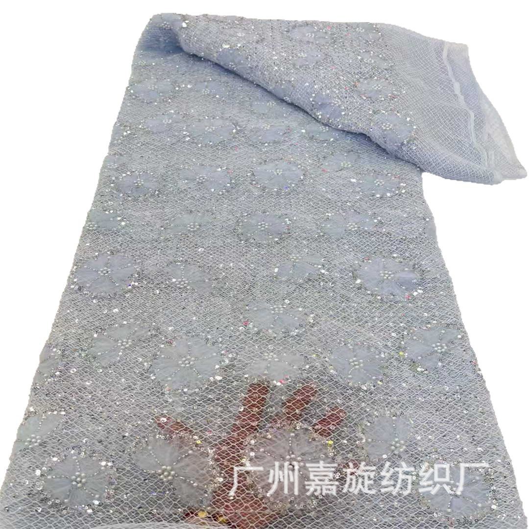Europa y los Estados Unidos malla gruesa tela de encaje tridimensional tubo de perlas sequinado bordado vestido de encaje de boda tela de encaje