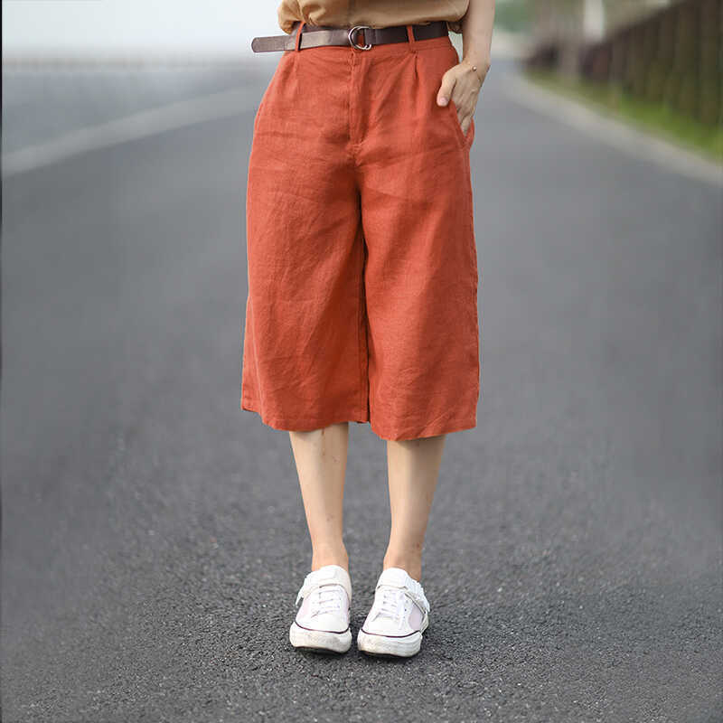 小柄な綿麻の七分のズボンの女性の秋の夏の文芸の綿麻のまっすぐな筒の中のズボンのスーツの広い足のズボンのゆったりしているカジュアルなズボン|undefined