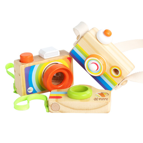 Children's wooden magical bee-eye polygonal lens effect viewing tube, baby toys, simulation camera wholesale manufacturer