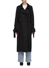 麗朵服飾2021秋冬氣質通勤黑色款式系帶系扣中長款風衣外套
