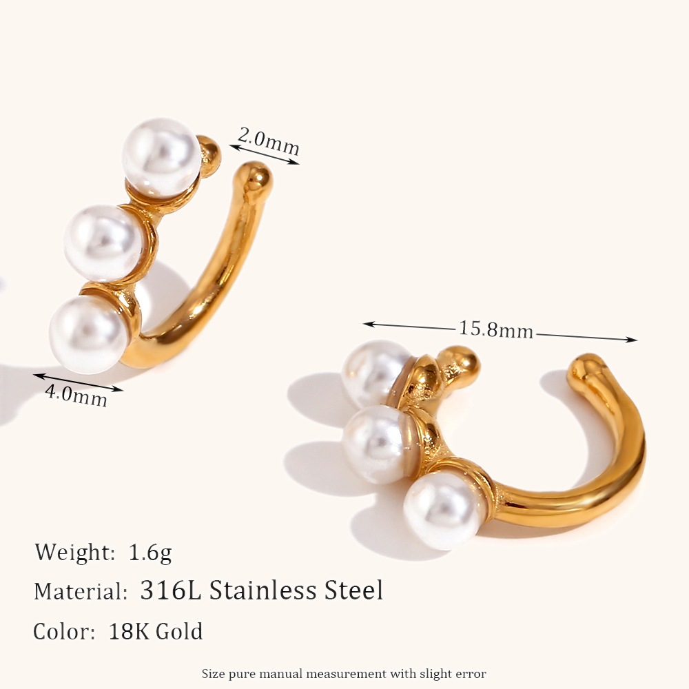 c-shaped pearl inlaid stainless steel earrings