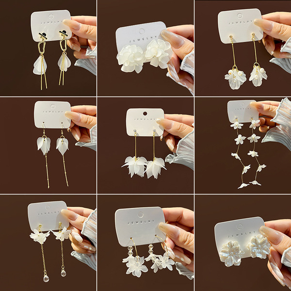 Brand white transparent earrings with tassels from pearl