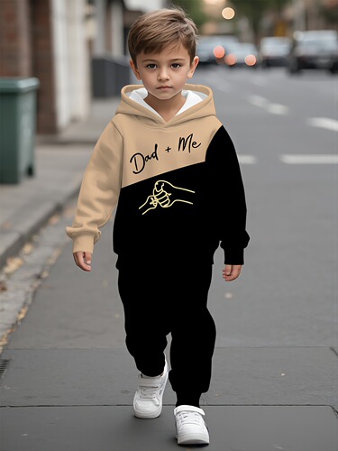 Baby and boy hooded hooded hoodie set, contrasting letter print, spring and autumn casual and comfortable suit, must-have outdoors