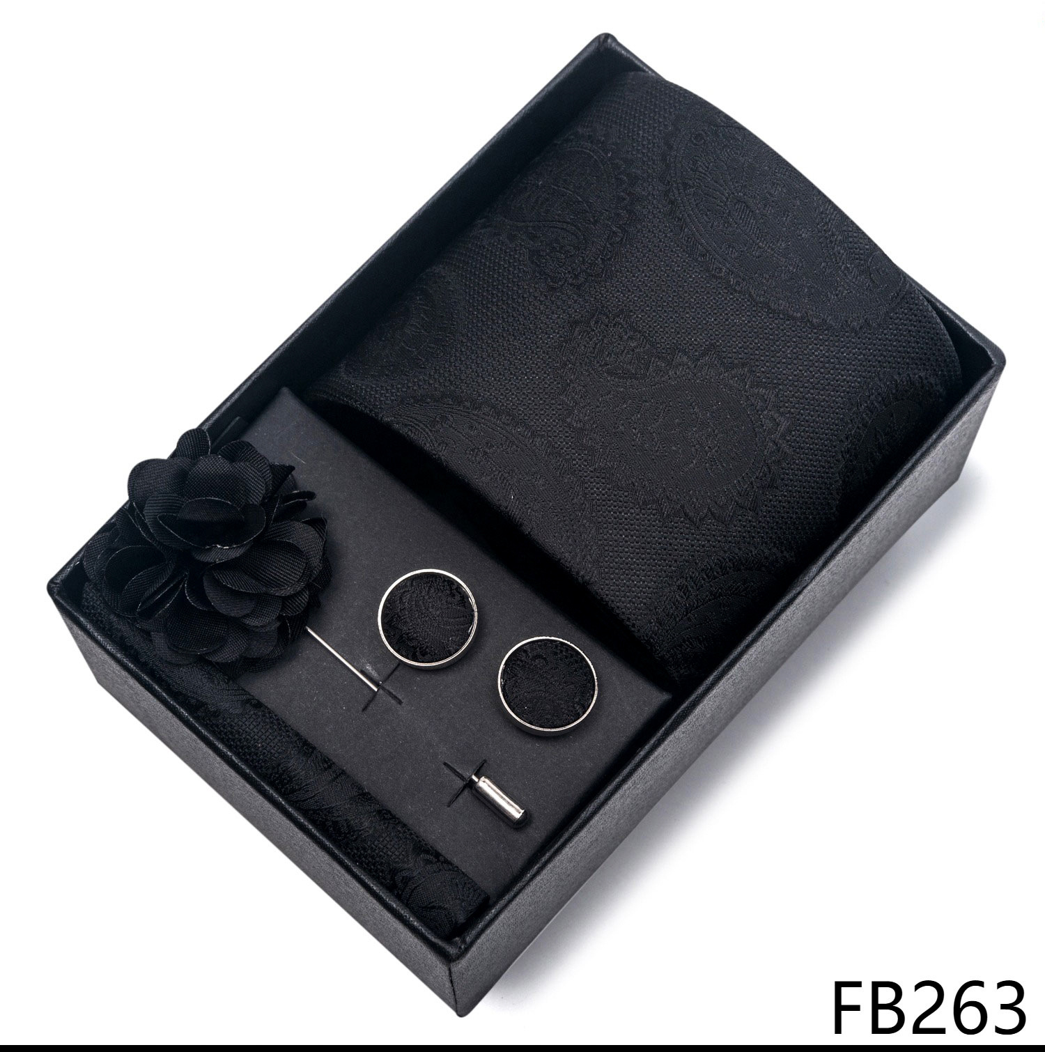 Hochzeits-Bräutigam-Feier Weinrote Krawatte, Herrenanzug-Manschettenknöpfe, Brustblumen-Accessoires-Set-Box_voghion.com