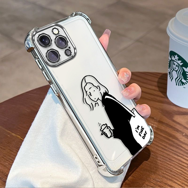 Simple and Artistic Backpack-Style Phone Case for Girls, iPhone 16 Pro Airbag Case, Full-Cover Anti-Drop Case for Apple 14