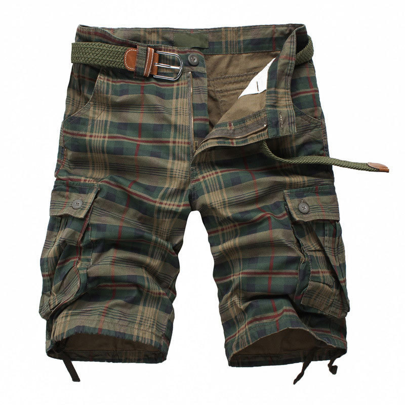 Wholesale Foreign Summer Cargo Shorts for Men, Large Size Mid-Length Plaid Casual 5-Point Shorts Summer Pants for Men