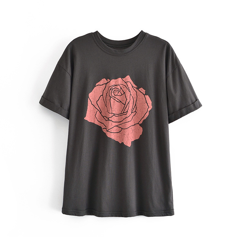 Rose print slim loose tee NSAM48917