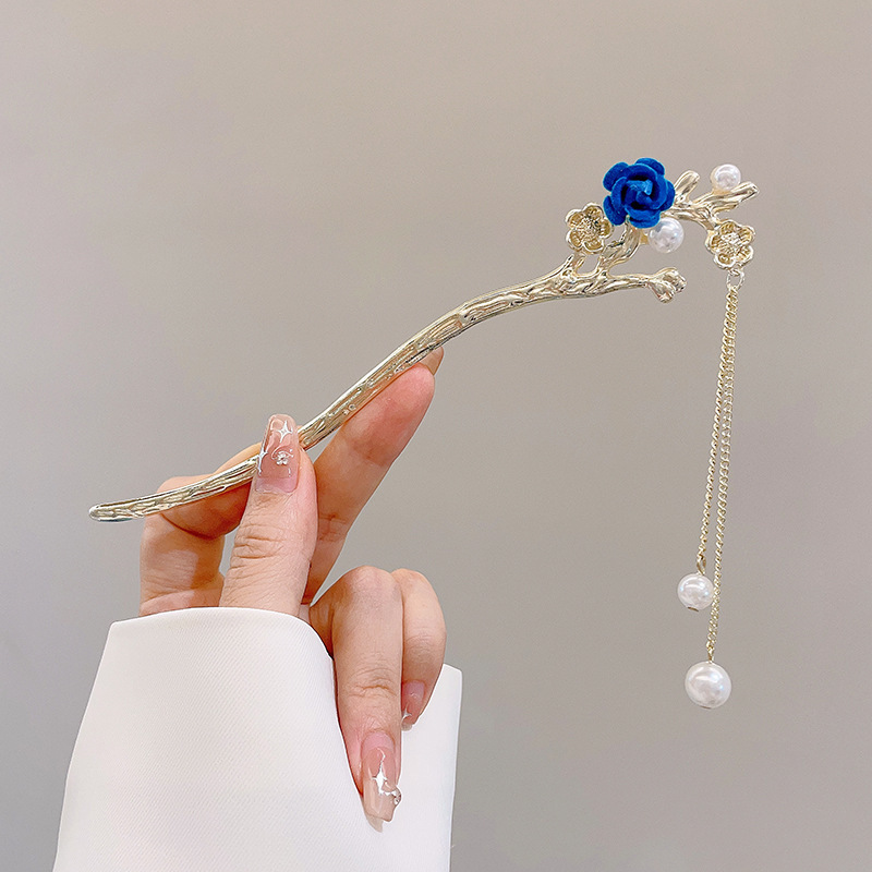 新しい中国風の合金の花のヘアピン、古代スタイルのヘアピン、ハイエンドの軽い高級タッセルヘアピン、ヘアアクセサリー卸売|undefined