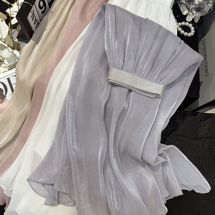 Chiffon Elegant Slimming Flared Umbrella Skirt Summer New High-End Tight-Fitting Flowing High-Waisted A-Line Skirt