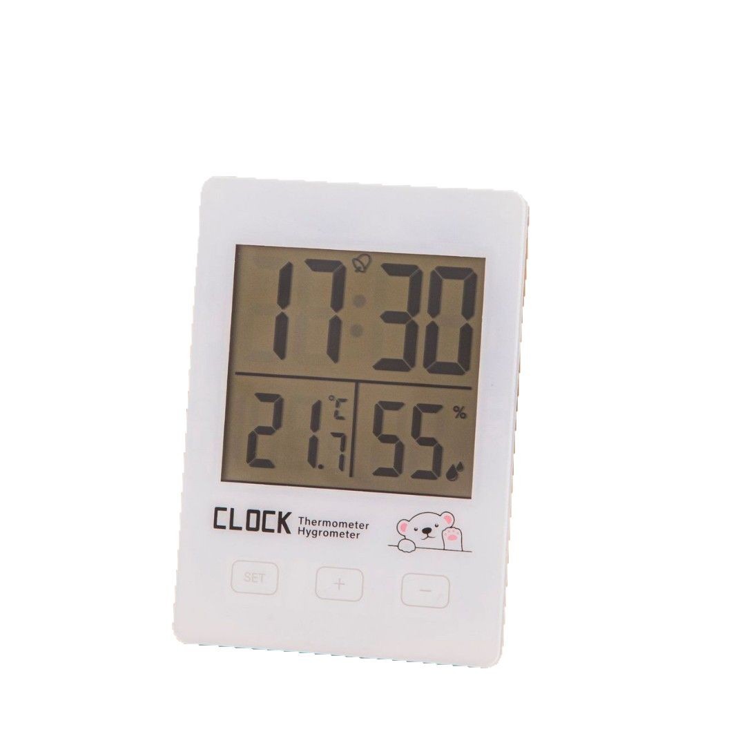 Termómetro electrónico, termómetro e higrómetro para interiores en el hogar, decoración de escritorio de la habitación del bebé, mini reloj despertador, cómoda expresión electrónica