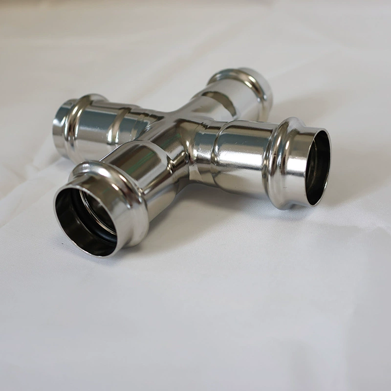 304/316L double-compression equal-diameter four-way four-port direct crimp thin-walled stainless steel pipe fitting direct connector