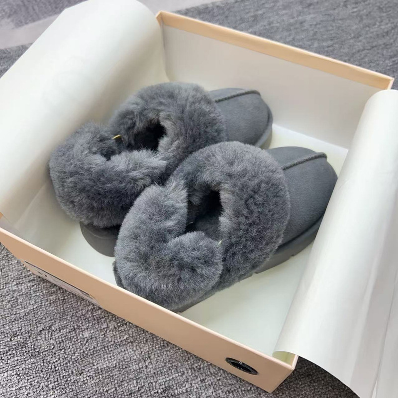 Thick-Soled Star-Shaped Closed-Toe Gray Snow Boots, 2025 Winter New Model, Detachable Back Strap Furry Slippers