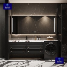 美式阳台洗衣机柜组合卫生间洗手洗脸洗漱台岩板热弯一体盆浴室柜