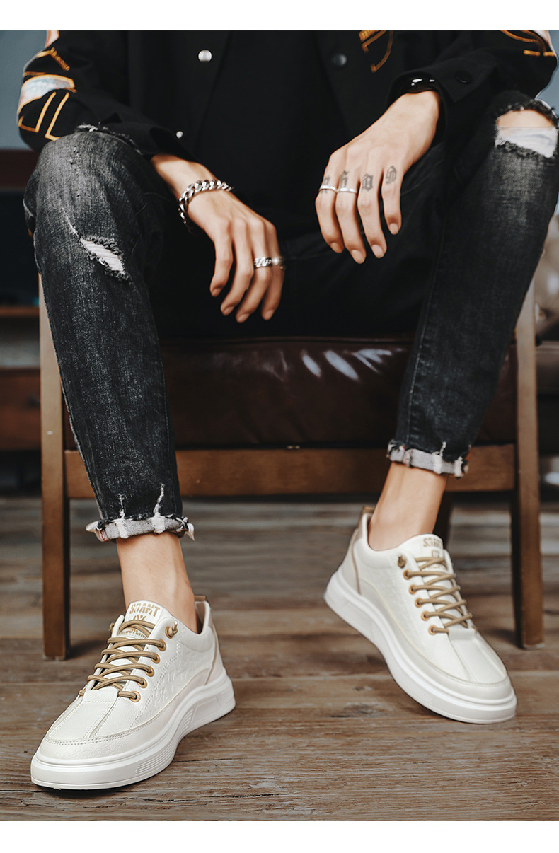 Herren Freizeitschuhe Weiß Flach Koreanischer Stil Sneaker_voghion.com