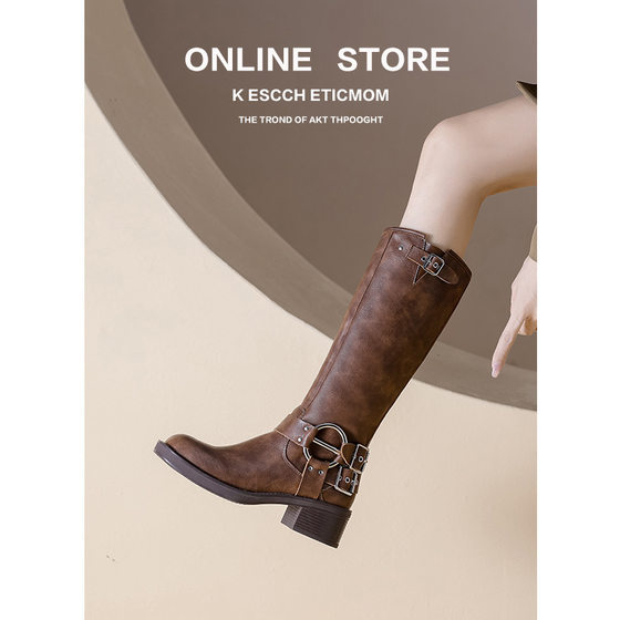 2023autumn high boots thick bottom 32-34 size size 41-43 knee chubby girl widened long Knight boots for women