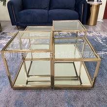 现代极简创意钢化玻璃茶几简约客厅轻奢方型角几不锈钢家用小户型