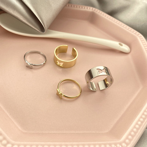 Foreign trade cross-border punk style couple ring men's and women's ring combination ins style butterfly fashion personalized index finger ring