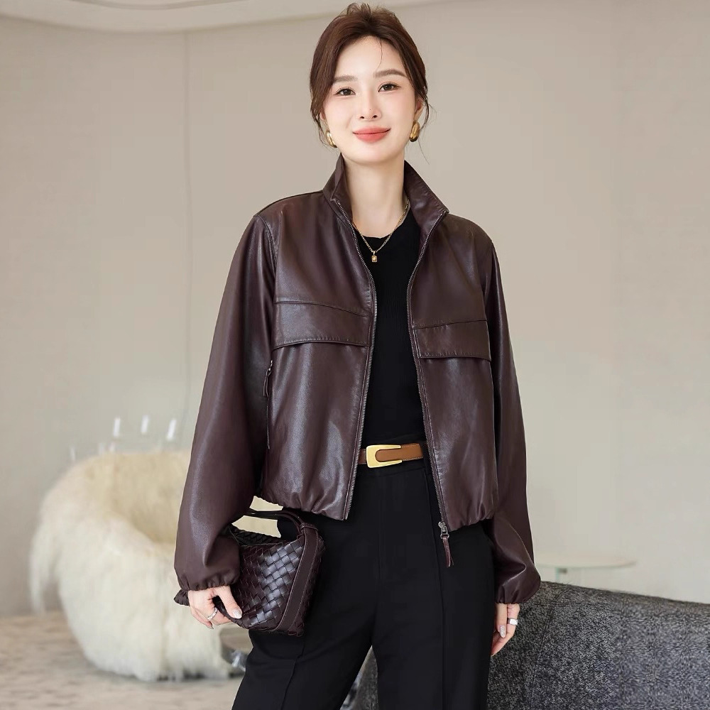 Spring and Autumn New Genuine Leather Vegetable Tanned Sheepskin Super Soft Loose Fashionable Short Motorcycle Leather Jacket Women's Jacket