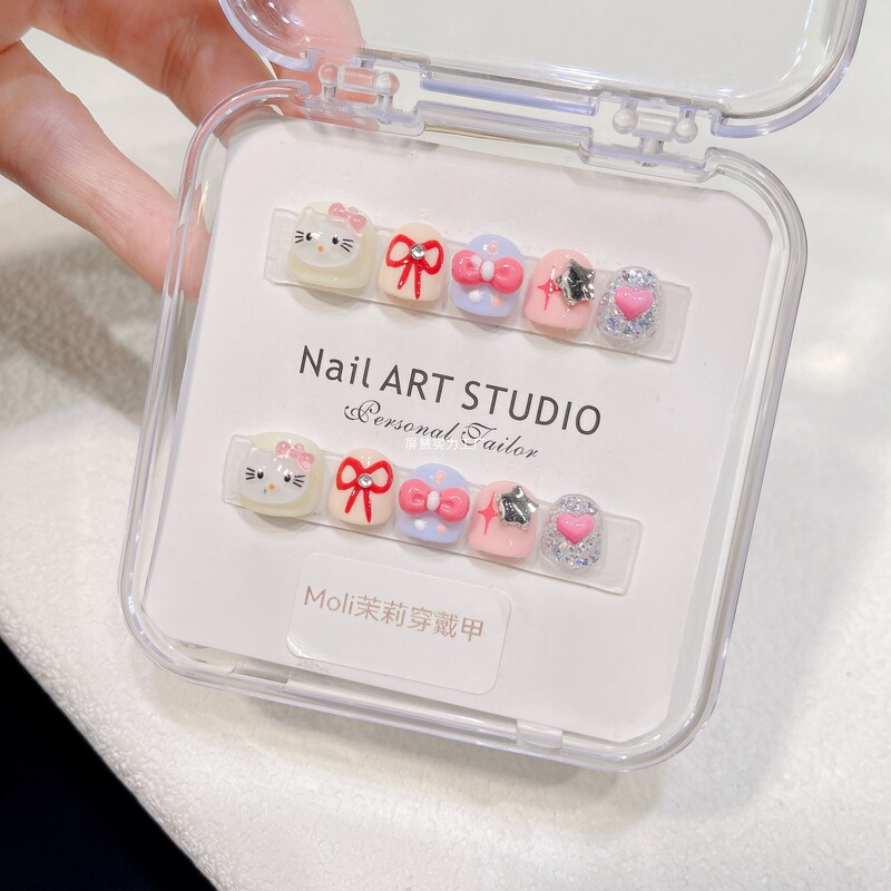Purely Handmade Kidsren's Wearable Nails 3-12 Years Old Coolomi Little Dinosaur Hello Kitty Cute Short Nail Patches