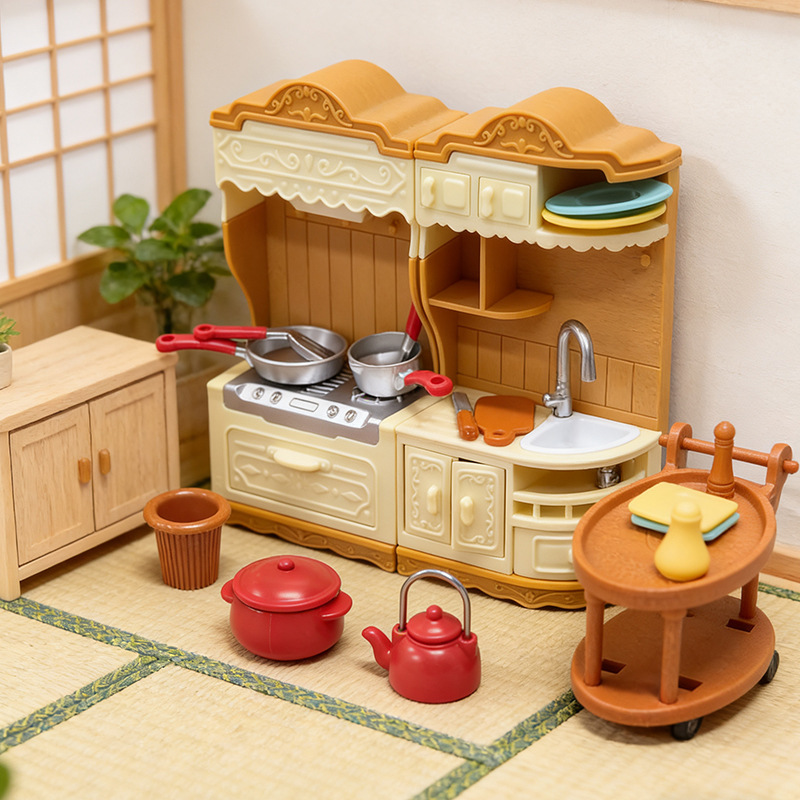 Dollhouse Dollhouse Mini Model Food Toy Cabinet Accessories Kitchen Stove Sink Kettle Miniature