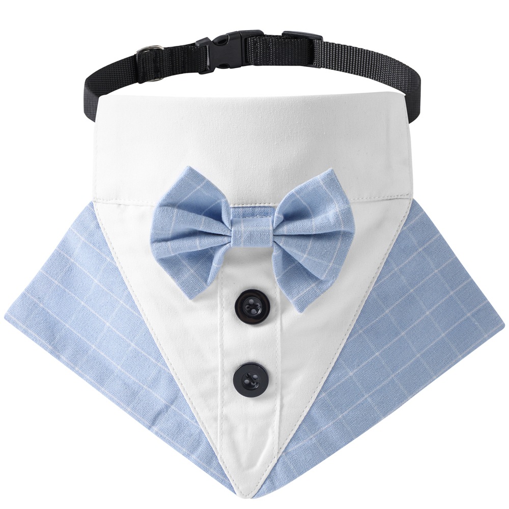 Fábrica en stock transfronterizo nuevo perro Traje a cuadros triángulo toalla guapo mascota perro saliva toalla boda triángulo toalla