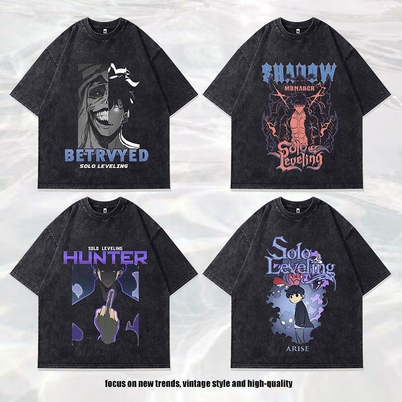 Tkpa Men's Washed Distressed Pure Cotton Short-Sleeved T-Shirt Japanese Style Anime Direct Spray Printing Loose Half-Sleeved Vintage Top