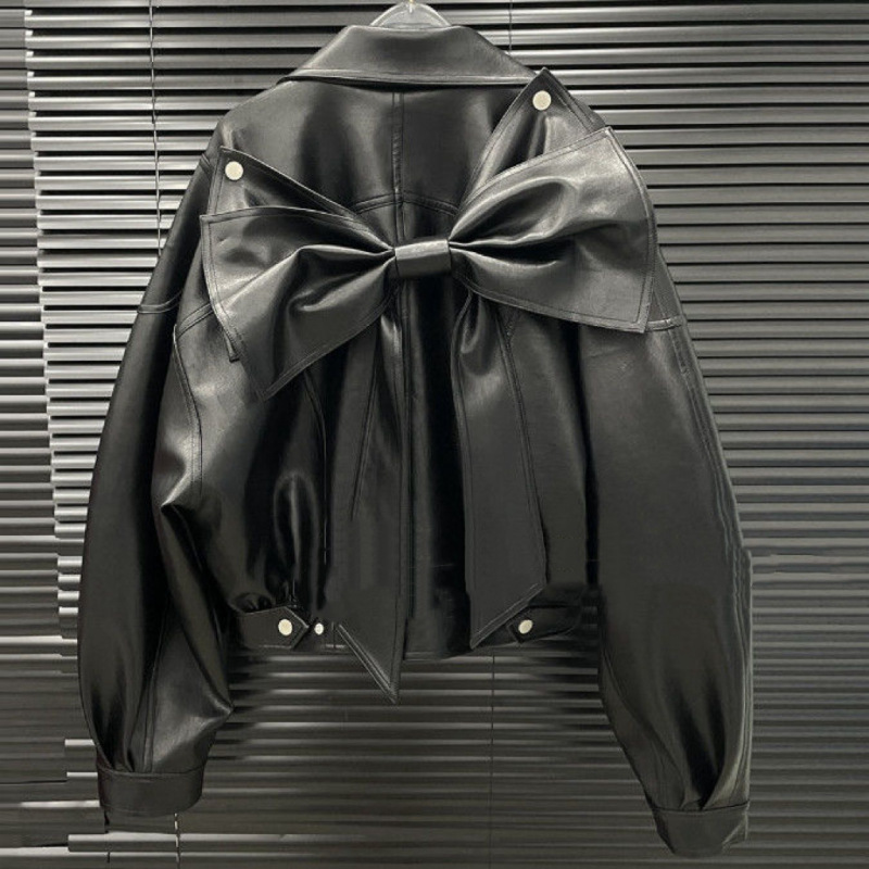 Girls' Big Bow Leather Jacket 2025 Autum New Casual Fashion Loose Pu Leather Jacket Top Trendy