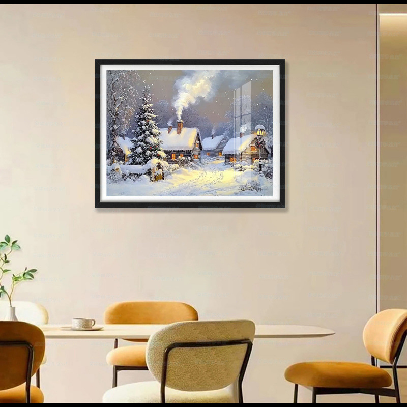 Mona Lisa Real Nieve Noche Casa cálida nuevo paisaje arquitectura europea hermoso bordado de hilo de sueño hecho a mano image 3