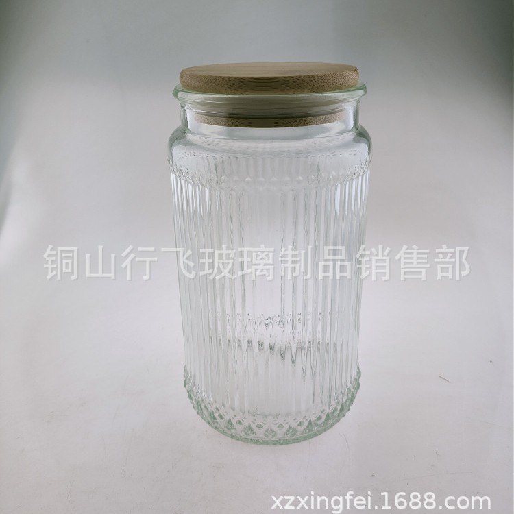 Frasco de vidrio de 1000ml con relieve de begonia y tapa de bambú, para almacenar té o granos