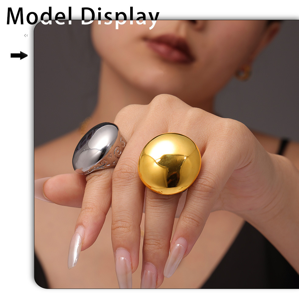 Mysterious Jewelry High Texture Large Light Face Roman Pattern Digital Casting Ring Women's Stainless Steel PVD Plated_voghion.com