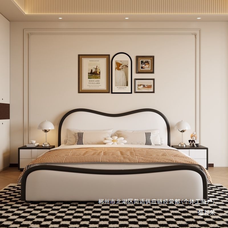 Fábrica directa francesa crema cama de aire moderno dormitorio principal paquete blando cama doble 2026 nuevo almacenamiento image 1