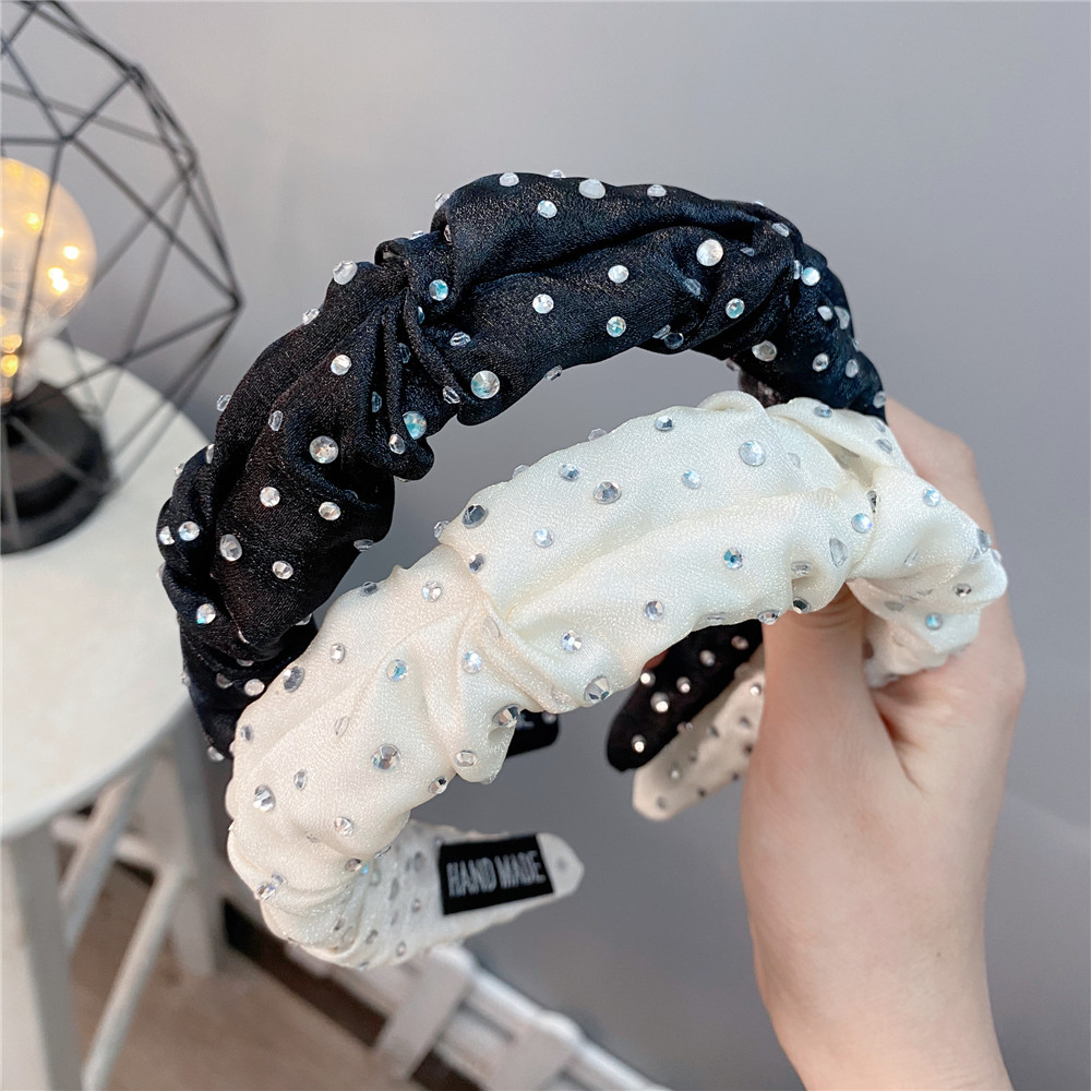 New Rhinestone Pleated Headband Korean Style Wide Brimmed Rhinestone Headdress display picture 1