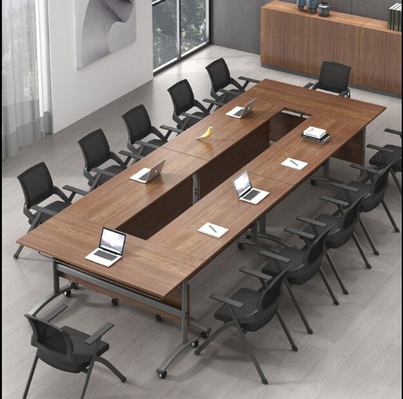 Folding training table conference table movable long table meeting room desk classroom desk chair set office double-layer bar table