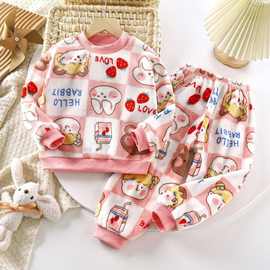 儿童内衣套装男女童冬季加绒加厚两件套宝宝卡通印花休闲保暖睡衣