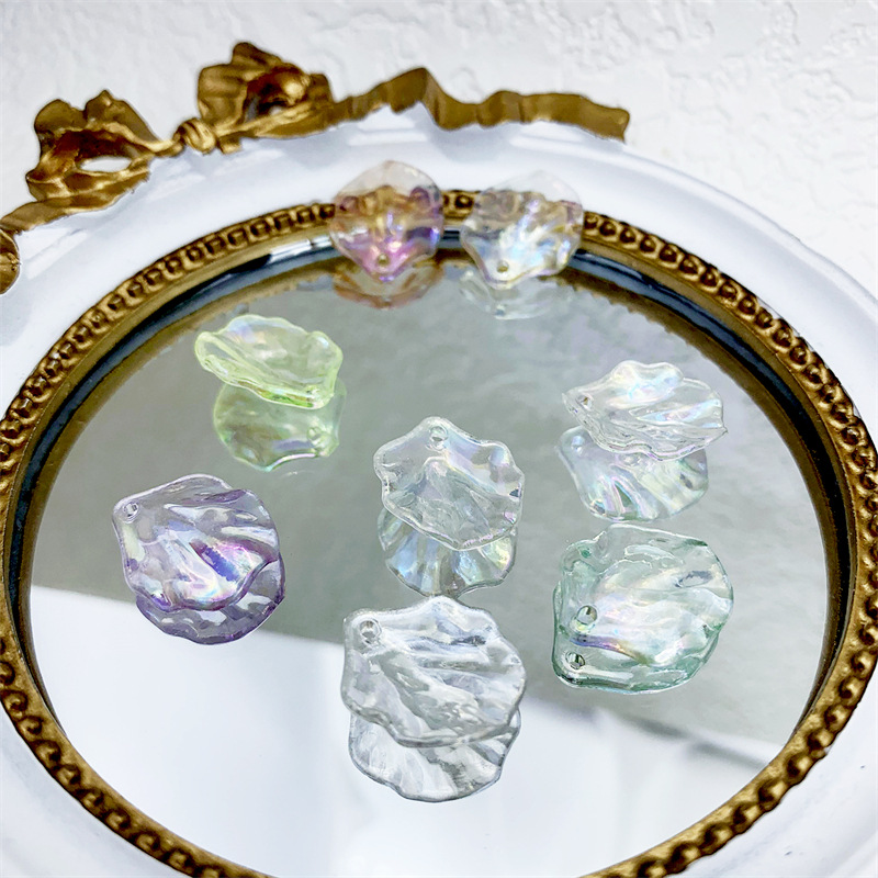 AB透色镭射幻彩仿珍珠贝壳花瓣叶子 穿孔DIY串珠古风发簪步摇配件