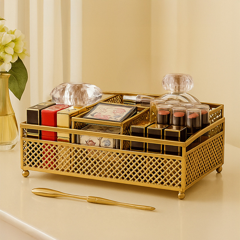 Internet Celebrity Cosmetics Storage Box Accessible Luxury Gold Lipstick Perfume Lotion Bottle Lotion Nail Polish Storage Rack Dormitory